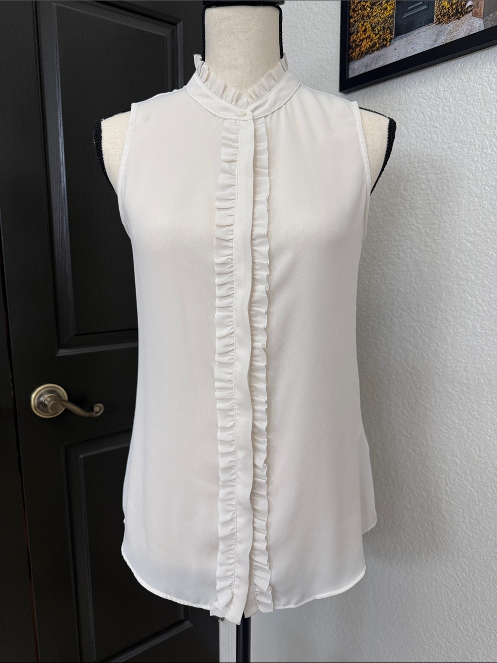 Banana Republic White Ruffle-Front Sleeveless Blouse
